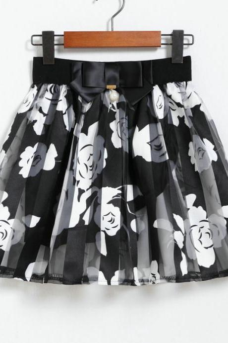 Spring Summer Casual Floral Fashion Skirts - White