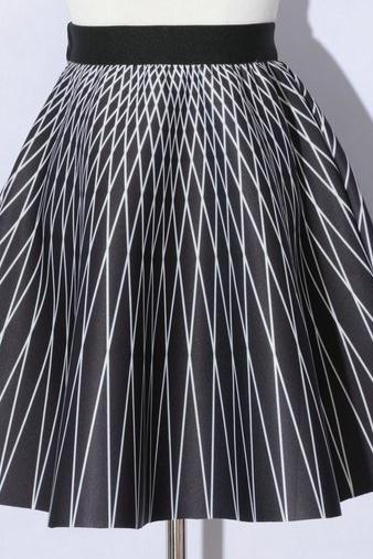 Elegant Printing Black Color Diamond Pattern A-line Skirts