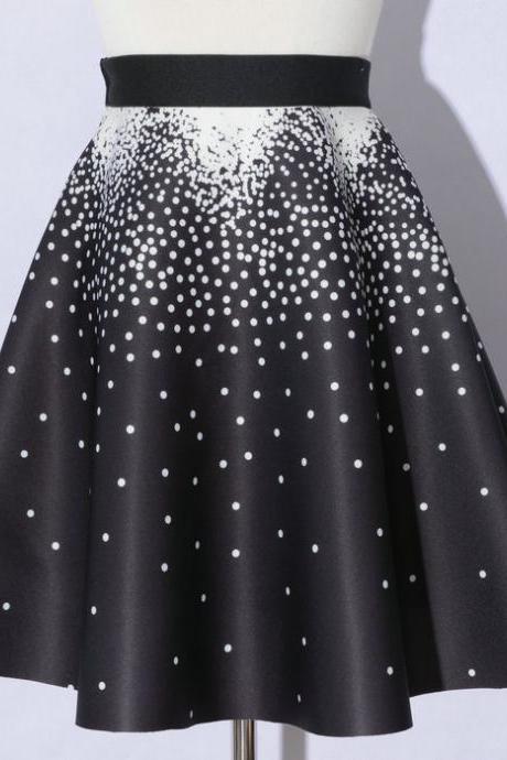 Elegant Printing Black Color Dot Pattern A-Line Skirts
