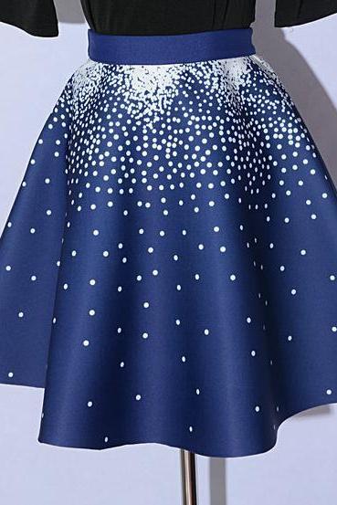 Elegant Printing Blue Color Dot Pattern A-line Skirts