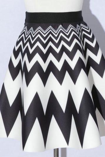 Elegant Printing White Color Wave Pattern A-Line Skirts