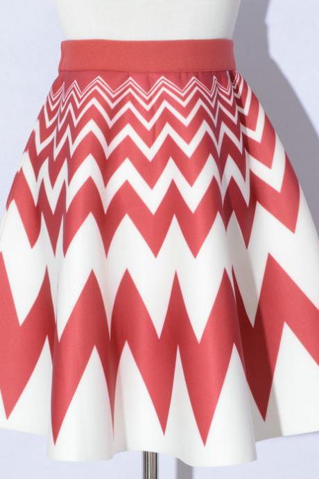 Elegant Printing Red Color Wave Pattern A-Line Skirts