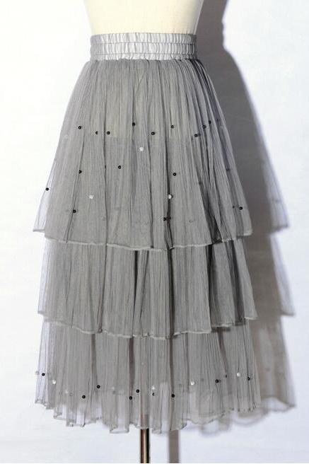 Pleated Cake Skirt - Grey