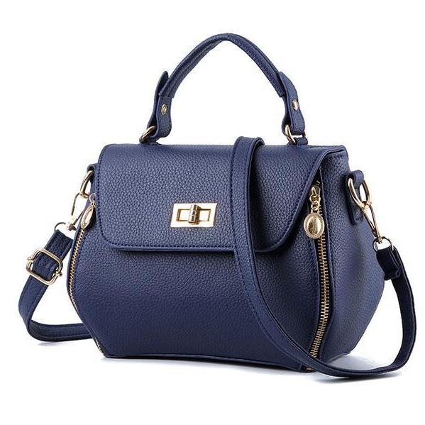 Small Women Messenger Bags Female Crossbody Shoulder Bag Mini Clutch Purse Bag Candy Color - Navy Blue