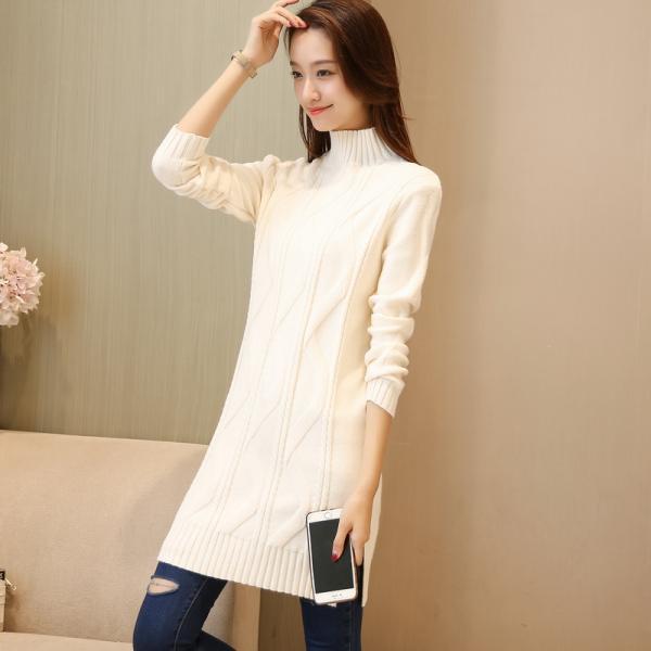 New Solid Warm Oversize Long Sleeve Casual Knitted Sweater - White