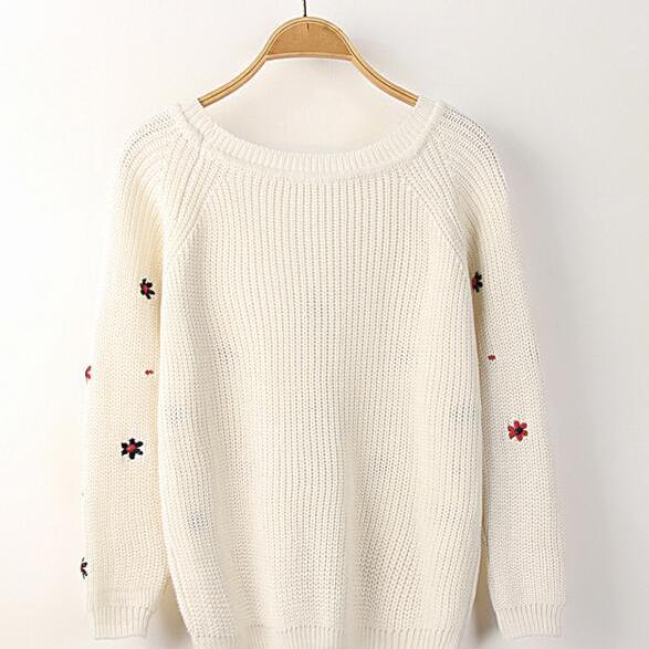 Cute Women Flower Pattern Long Sleeved Sweater Student Sweater on Luulla
