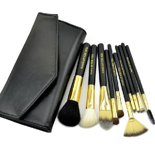 10 Pcs Professional Makeup Brush Set With Leather Case Black on Luulla