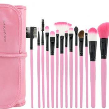 High Quality Pink 15 PCS Professioal Makeup Brush Set With Leather Case