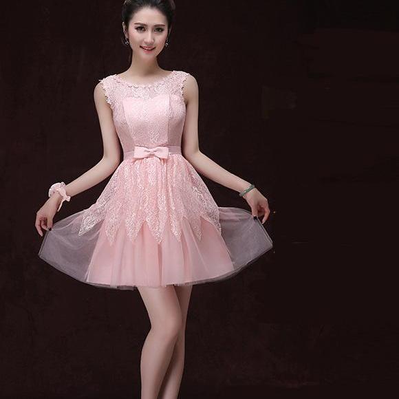 Sweet Vest Design Pink Color Evening Party Bridesmaid Mini Dress on Luulla