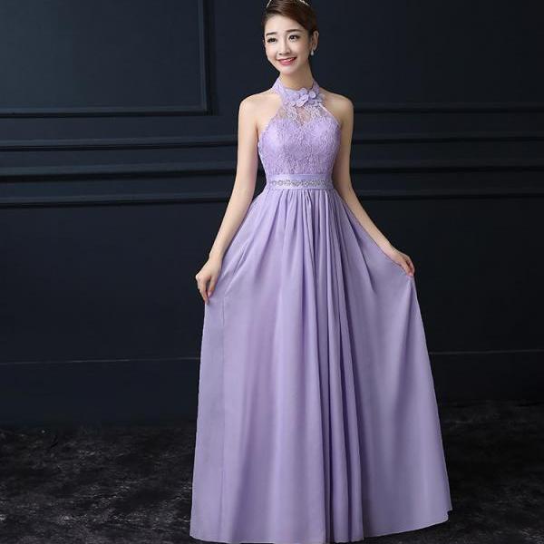 Purple Chiffon Halter Long Bridesmaid Wedding Party Dress on Luulla