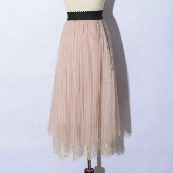 Pleated Lace Pink Skirt