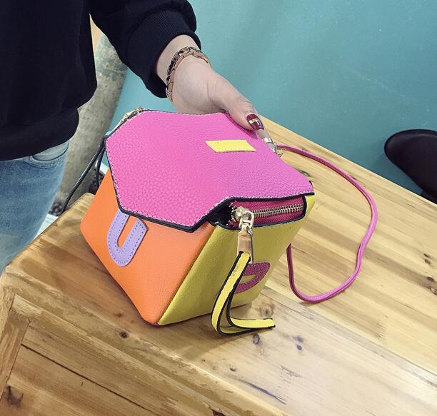 Cute Women Crossbody Bag Small Pu Leather Lady Patchwork Messenger Bag Cube Tassel Shoulder Bags