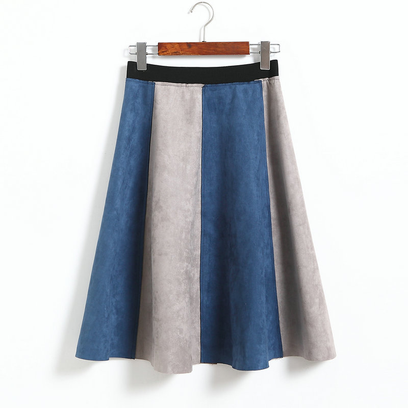 Retro Patchwork High Waisted A-Line Skirt - Blue on Luulla