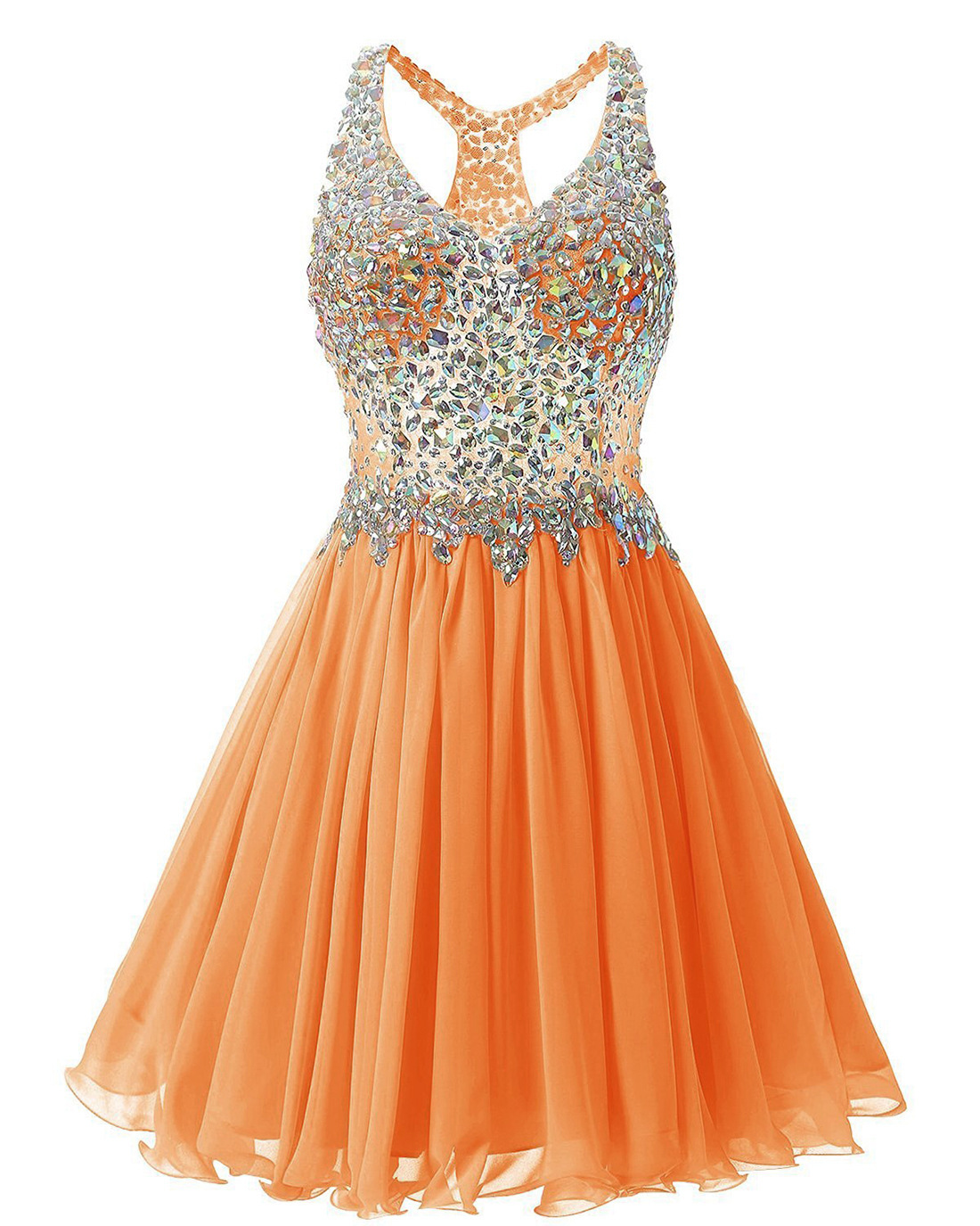 Luxurious V Collar Beads Sleeveless Party Short Dress - Orange on Luulla