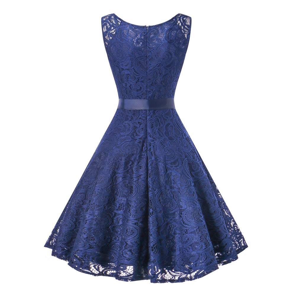 Women V Neck Sleeveless Lace Party A Line Dress - Dark Blue on Luulla