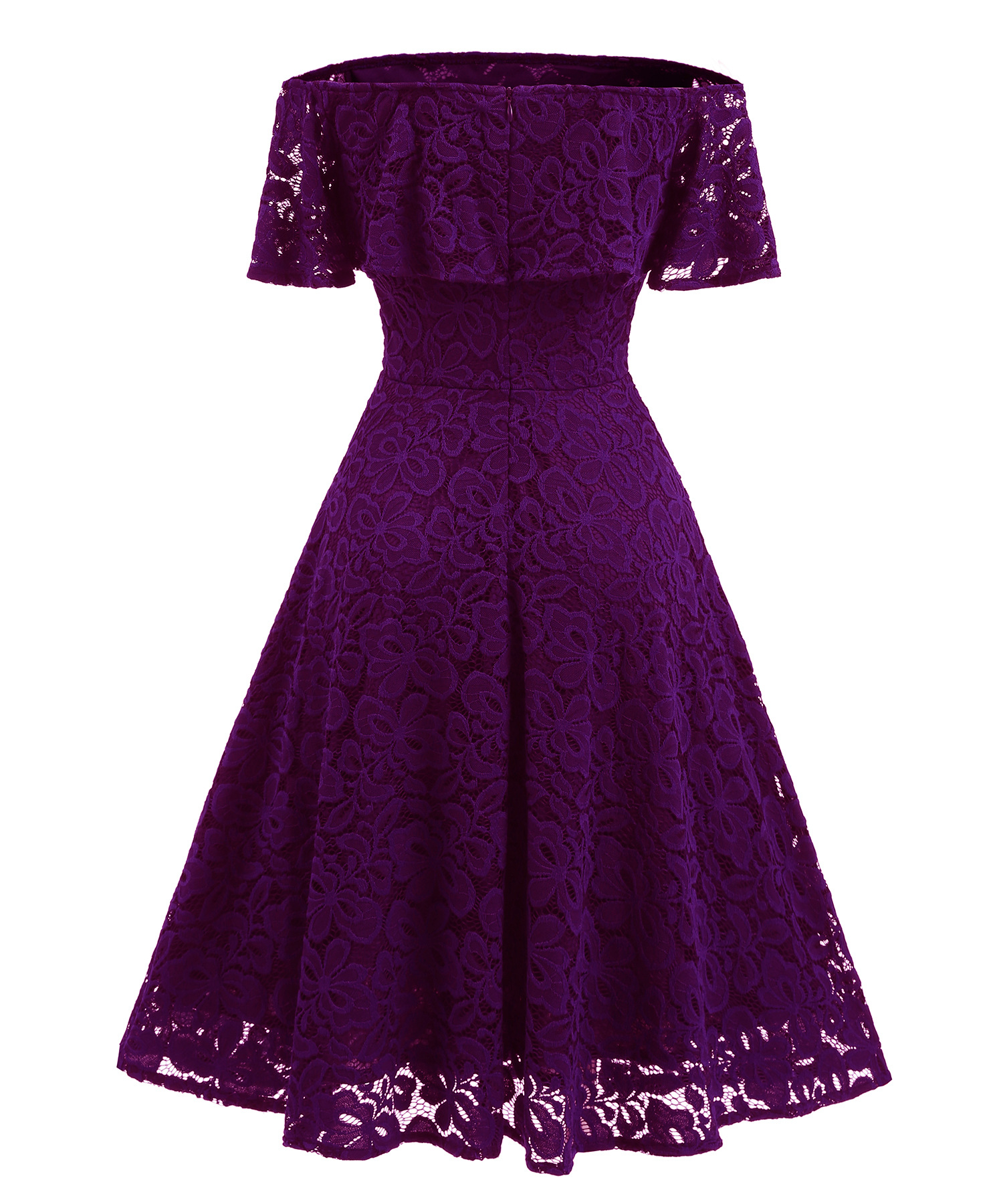 Women's Casual Off Shoulder Lace Swing Dress - Purple on Luulla