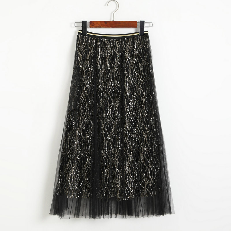 New Style Sequins Gauze A Line Skirt - Black on Luulla