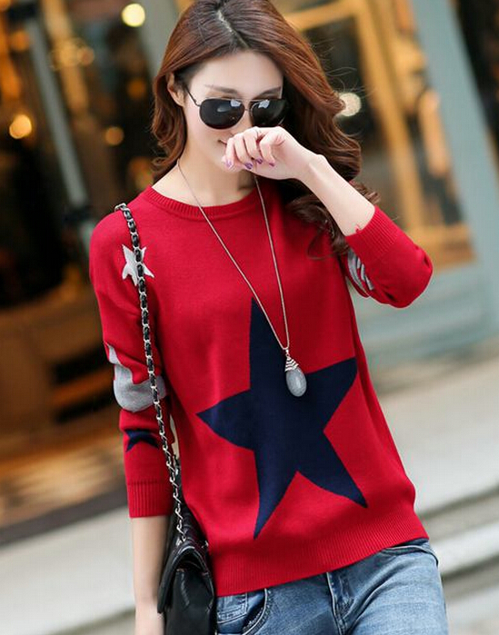 Sweet Star Pattern Long Sleeve Sweater on Luulla