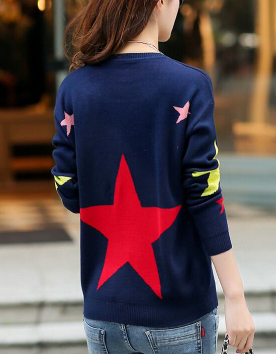 Sweet Star Pattern Long Sleeve Sweater on Luulla