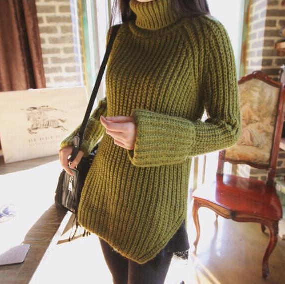 Fashion Autumn Sweater High Collar Slim Knit Pullover Women Sweater on
