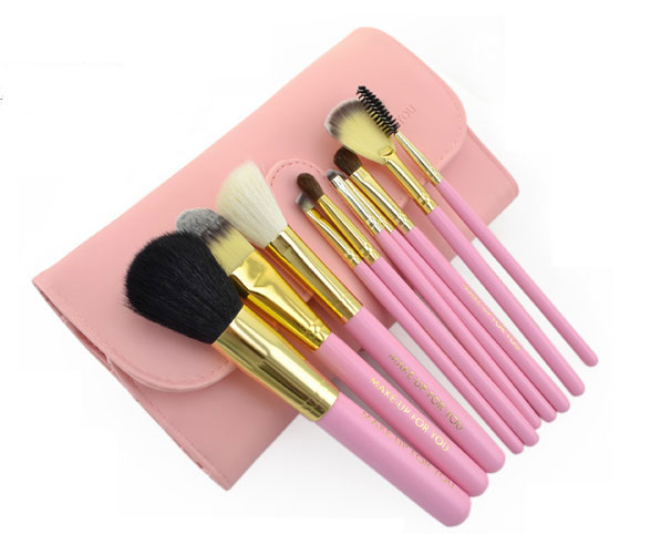 Fashion 10 Pcs Professional Makeup Brush Set With Leather Case - Pink ...