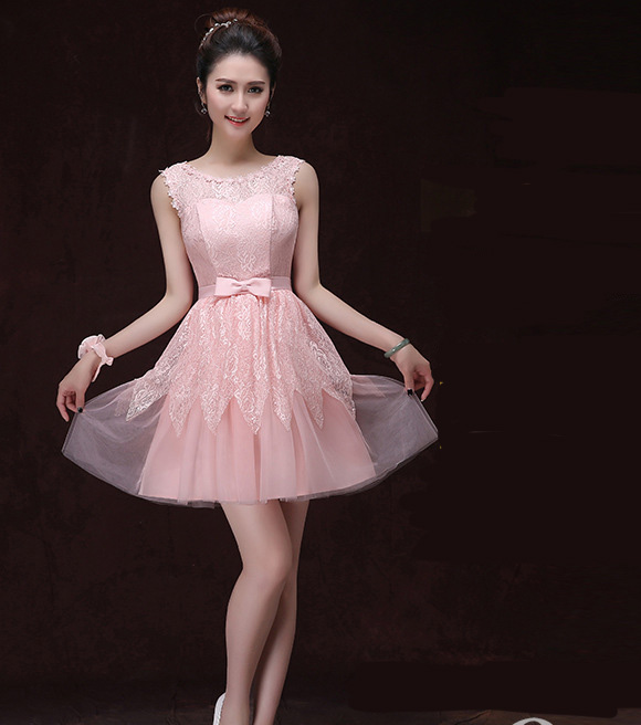Sweet Vest Design Pink Color Evening Party Bridesmaid Mini Dress on Luulla