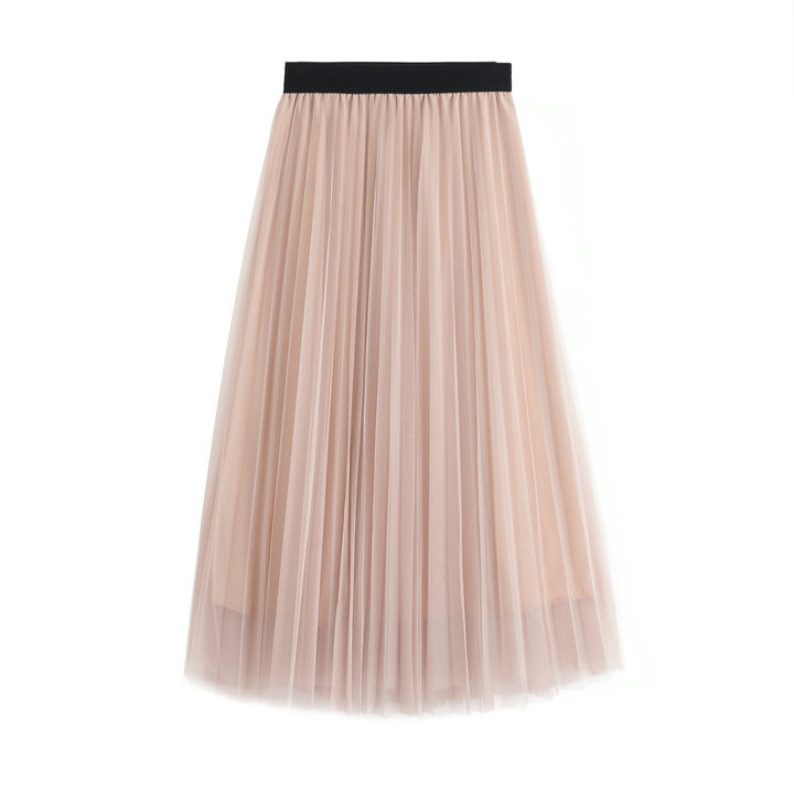 Pink High Rise Tulle Pleated A-line Midi Skirt on Luulla