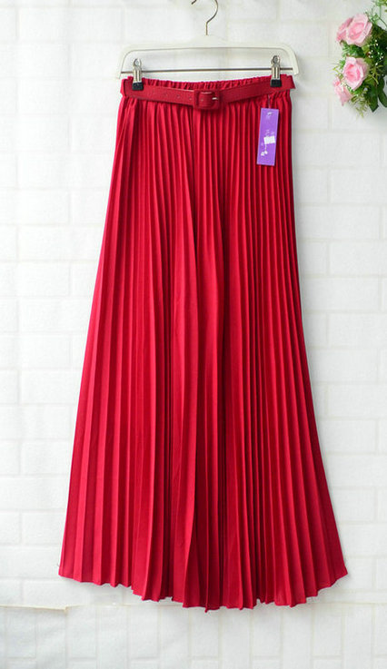Chiffon Pleated Bohemia Long Skirt - Wine Red on Luulla
